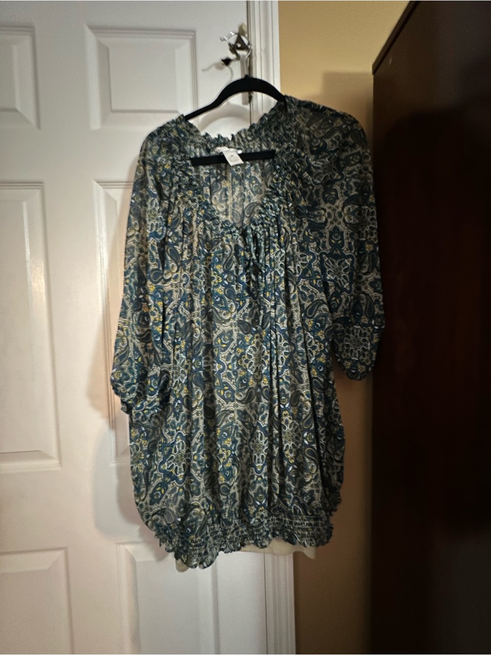 Christina Blue Paisley Peasant Top